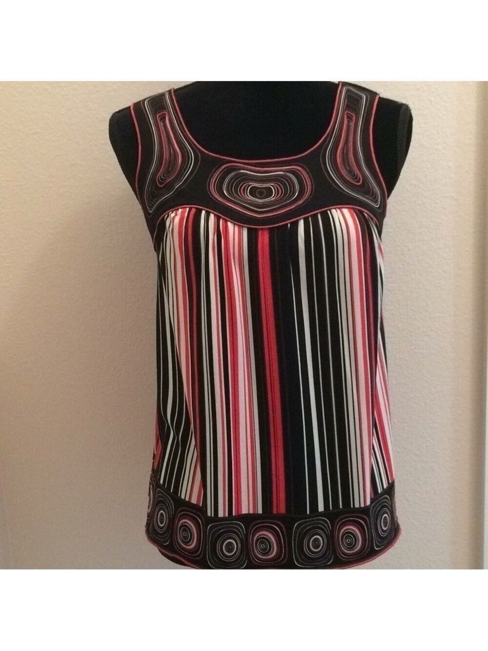 MAX STUDIO Striped Sleeveless Top Coral Black